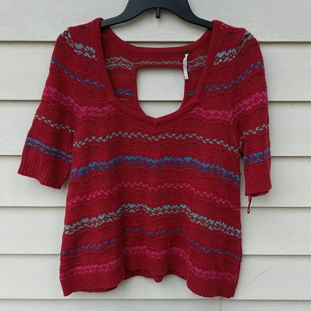 Free People Fair Isle Sweater Top Red Valentines - Picture 7 of 9